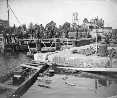 299_The lock gates and bridge, Canal de l'Escaut, mined by the Germans when driven from Cambrai by Canadians. November, 1918.